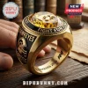 Iowa Hawkeyes 2026 Championship Limited Edition Ring with gold finish, central Hawkeye logo, and black enamel accents.