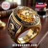 Iowa Hawkeyes 2026 Championship Limited Edition Ring with gold finish, faceted amber center stone, and black enamel inlay.