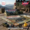 Jeep Monopoly Collector Edition board game featuring green game pieces, off-road themed tokens, and a rugged trail landscape.