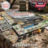 Jeep Monopoly Collector Edition Board Game features themed tokens and vehicle game pieces set on a rocky outdoor background.