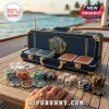 Jimmy Buffett 300-Piece Embossed Poker Set in a blue carrying case with poker chips, playing cards, and dice on a deck.
