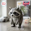 Jimothy The Raccoon Seattle Vinyl Figure standing on a table with textured grey fur, black mask, and large round eyes.