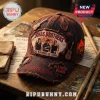 Jonas Brothers Burning Up Tour distressed baseball cap in brown with band portrait, guitar pins, and rugged frayed edges.