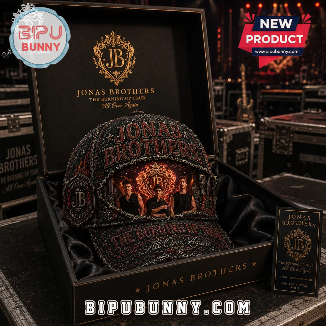 Jonas Brothers Burning Up Tour Distressed Black Cap Jonas Brothers Burning Up Tour Distressed Black Cap
