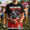 Jonas Brothers The Burning Up Tour Anniversary Shirt featuring a group photo, acoustic guitars, and red bottom gradient.