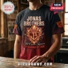 Jonas Brothers The Burning Up Tour Concert Shirt featuring a fiery JB crest graphic on a black and dark red cotton tee.
