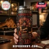 Jonas Brothers The Burning Up Tour Stanley Tumbler 40oz featuring band portraits, flames, microphones, and tour ticket graphics.