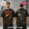 Jurassic Park Life Finds A Way Black Shirt featuring T-Rex graphics, jungle landscapes, and movie logo on front and back.