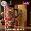 Kansas City Chiefs 66th Anniversary YETI Stanley Tumbler with team logo, flame graphics, and 1960-2026 text on red background.