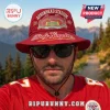 Kansas City Chiefs Arrowhead Stadium Red Boonie Hat featuring stadium graphics and Chiefs Kingdom text on a man outdoors.