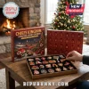 Kansas City Chiefs Christmas Advent Calendar 2026 with 24 collectible team ornaments displayed on a wooden table.