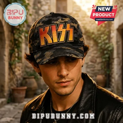 KISS Band Golden Logo Camo Baseball Cap