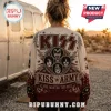 KISS Rock and Roll All Nite Ugly Sweater featuring a back graphic of band members, the KISS Army logo, and star patterns.