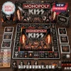 KISS Rock Band Collector Edition Monopoly Board Game featuring branded tokens, stage-themed board, and character game pieces.