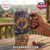 Knights of Columbus 40oz Stanley Tumbler with tropical ocean print, K of C emblem, and engraved religious principles text.