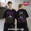 Kuromi Monster Energy Kawaii Goth T-Shirt featuring a black acid-wash print, purple text, and anime character graphics.