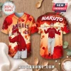 Los Angeles Angels x Naruto Baseball Jersey 2026 features character Naruto Uzumaki in red team gear with orange smoke clouds.
