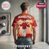 Los Angeles Angels x Naruto Baseball Jersey 2026 featuring a red graphic print of Naruto Uzumaki holding a wooden baseball bat.