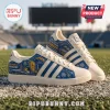 Los Angeles Chargers Adidas Lace Casual Sneakers featuring blue team graphics, lightning bolts, and off-white soles.