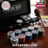Los Angeles Dodgers 500-Piece Professional Poker Set featuring blue, white, and red chips, dice, and a black storage case.