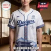 Los Angeles Dodgers Yeonjun Korean Heritage Baseball Jersey with blue graphics, palace print, and signature on white fabric.