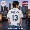 Los Angeles Dodgers Yeonjun Korean Heritage Baseball Jersey in white with blue lettering, number 13, and skyline graphic.