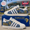 Los Angeles Rams Adidas Campus Casual Shoes featuring blue and cream leather with Rams team graphics and logo.