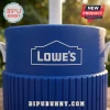 Lowe's Portable Blue Mini Cooler Jug featuring a white company logo on a textured dark blue plastic surface.