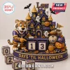 LSU Tigers Halloween countdown calendar featuring a tiger mascot, purple haunted castle, pumpkins, and numbered blocks.