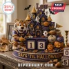 LSU Tigers Halloween Countdown Calendar featuring a team mascot, haunted castle, jack-o-lanterns, and date blocks.