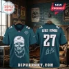 Luke Combs Philadelphia Eagles 2027 Tour football jersey featuring a bearded skull graphic and team color teal fabric.
