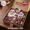 Manly-Warringah Sea Eagles Maroon Hawaiian shirt featuring beach motifs and club text inside a branded gift box.