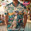 Miami Dolphins Sunset Summer Hawaiian Shirt featuring palm trees, a bearded man, and team logo on cream and orange fabric.