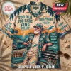 Miami Dolphins Sunset Summer Hawaiian Shirt featuring vintage team graphics, palm trees, and an elderly fan illustration.