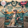 Miami Dolphins Sunset Summer Hawaiian Shirt featuring a beach scene, palm trees, and vintage aesthetic text graphics.