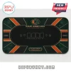 Miami Hurricanes 300-Piece Deluxe Collector Poker Set mat featuring green, orange, and black team colors and U logo graphic.