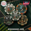 Miami Hurricanes 300-Piece Deluxe Collector Poker Set featuring five embossed poker chips with team logos and stadium art.