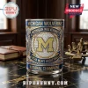 Michigan Wolverines 2026 National Champions drinking glass featuring an iced-out block M logo on a blue and gold background.