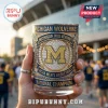 Michigan Wolverines 2026 National Champions drinking glass featuring an ornate gold block M logo and crystal embellishments.