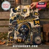 Michigan Wolverines National Champions Hawaiian shirt featuring a bear, Big House stadium, and gold trophy graphics.