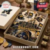 Michigan Wolverines National Champions Hawaiian shirt in white box with football helmet, stadium graphics, and team mascot.
