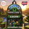 Minecraft Personalized Pixel Adventure Kids School Backpack featuring game characters, TNT, and custom name tag Logan.