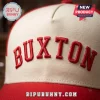 Minnesota Twins Byron Buxton embroidered hat featuring red lettering on an off-white cotton fabric crown.