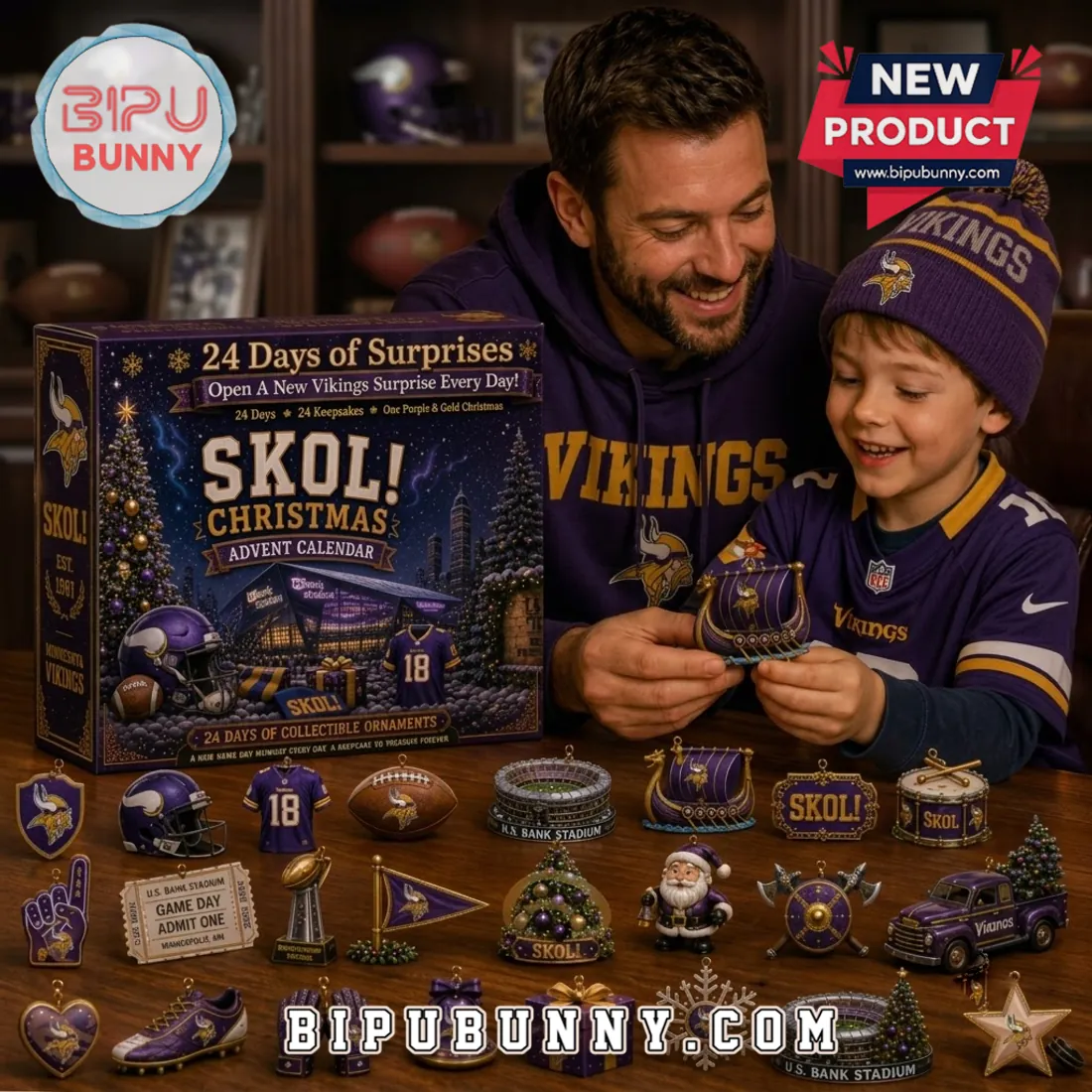 Minnesota Vikings 24-Day Christmas Ornament Advent Calendar Minnesota Vikings 24-Day Christmas Ornament Advent Calendar