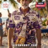 Minnesota Vikings Old Man Nordic Pilsner Hawaiian shirt featuring purple and gold team graphics, palm trees, and beer art.