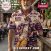 Minnesota Vikings Old Man Nordic Pilsner Hawaiian shirt with purple, gold, and cream tropical beer-themed graphic print.