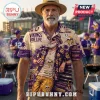 Minnesota Vikings Old Man Nordic Pilsner Hawaiian Shirt featuring team logo, purple floral patterns, and vintage motifs.