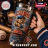 MLB Chicago Cubs Mascot YETI 40oz Tumbler with Clark the Cub graphic, Wrigley Field imagery, and blue metal handle.