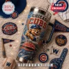 MLB Chicago Cubs Mascot YETI 40oz Tumbler with Clark the Cub graphic, Wrigley Field imagery, and blue and red team colors.