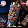 MLB Chicago Cubs Mascot YETI 40oz tumbler with graphic print of Clark the Cub, Wrigley Field, and red and blue stars.